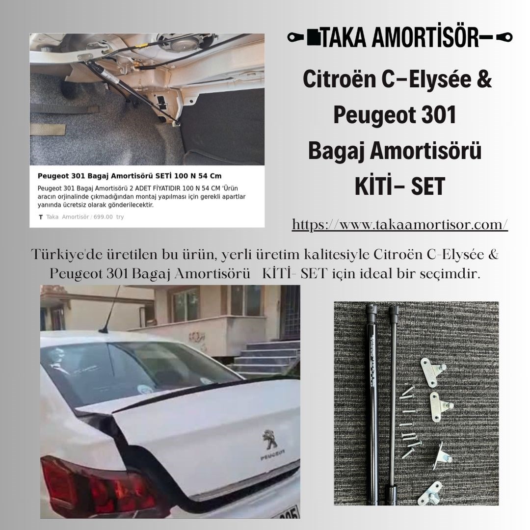 Citroën C-Elysée & Peugeot 301 Bagaj Amortisörü – 100N | 54 cm | Yerli Üretim – Taka Amortisör